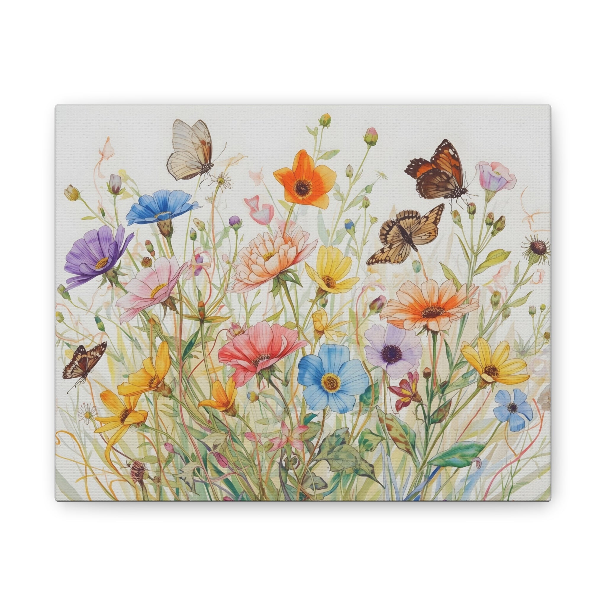 Wildflower Field Framed Canvas Art, Vintage Botanical Print. Girl Nursery Decor