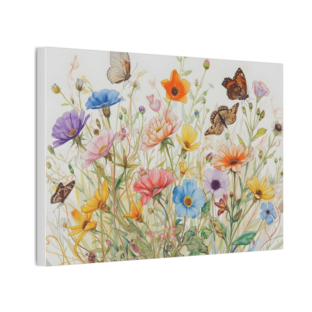 Wildflower Field Framed Canvas Art, Vintage Botanical Print. Girl Nursery Decor