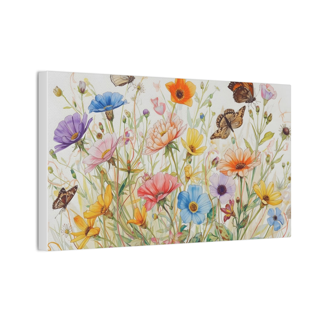 Wildflower Field Framed Canvas Art, Vintage Botanical Print. Girl Nursery Decor