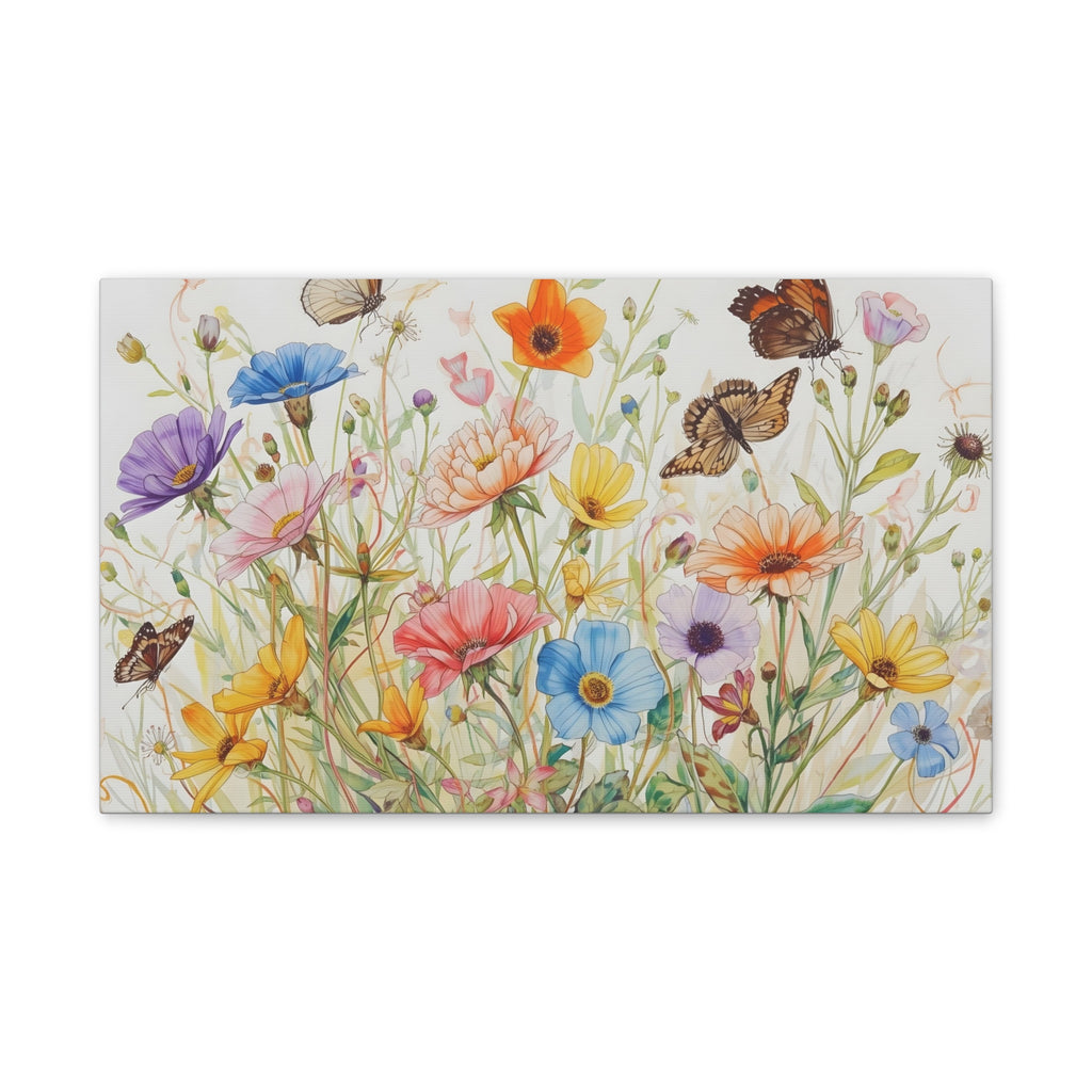 Wildflower Field Framed Canvas Art, Vintage Botanical Print. Girl Nursery Decor