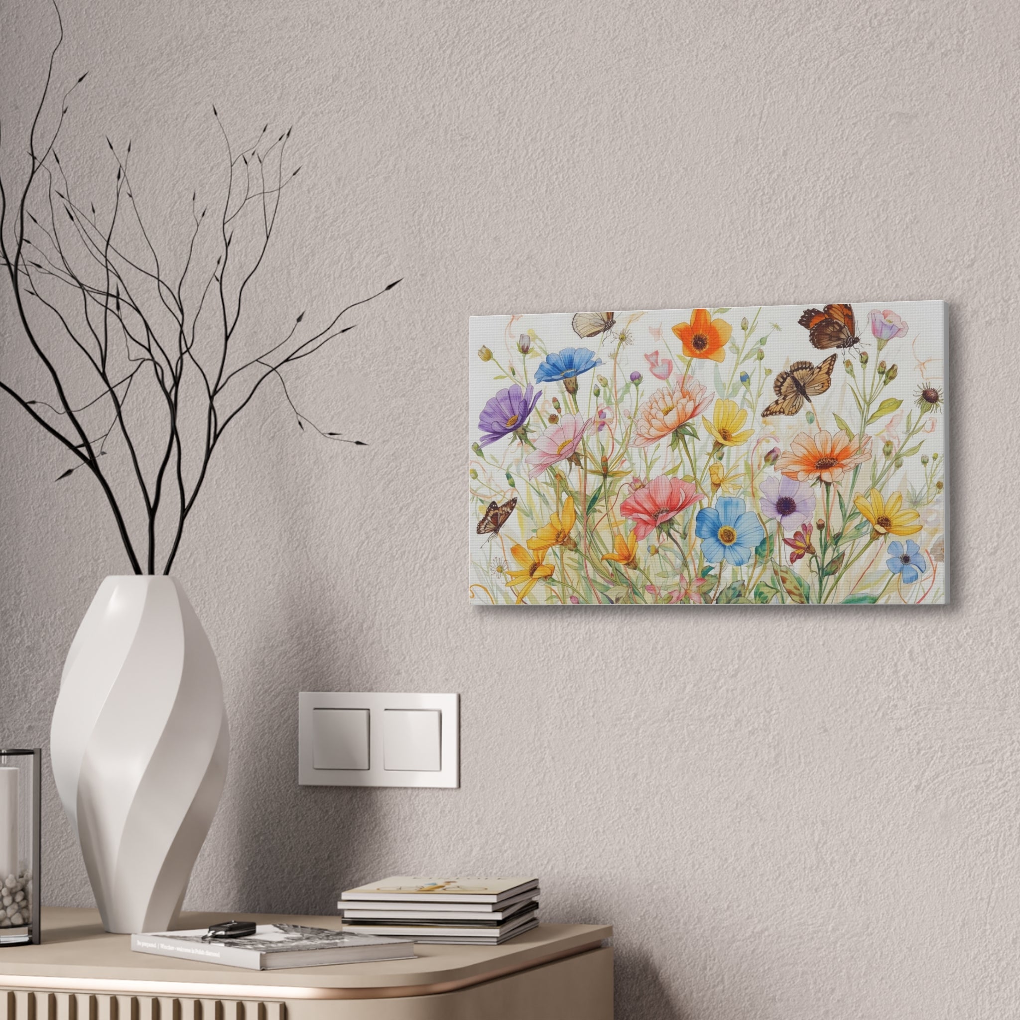 Wildflower Field Framed Canvas Art, Vintage Botanical Print. Girl Nursery Decor