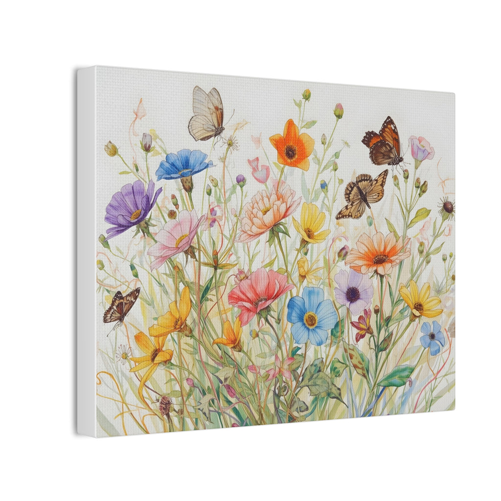 Wildflower Field Framed Canvas Art, Vintage Botanical Print. Girl Nursery Decor