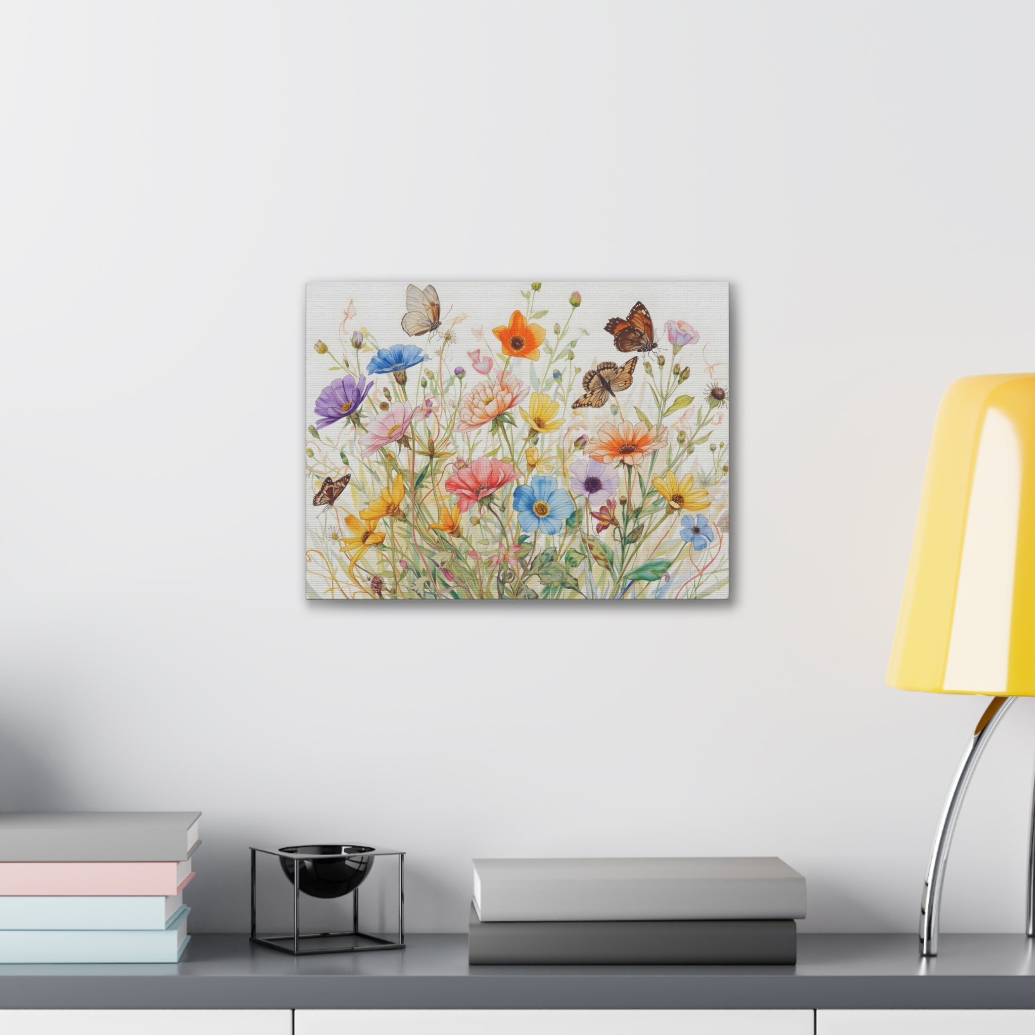 Wildflower Field Framed Canvas Art, Vintage Botanical Print. Girl Nursery Decor