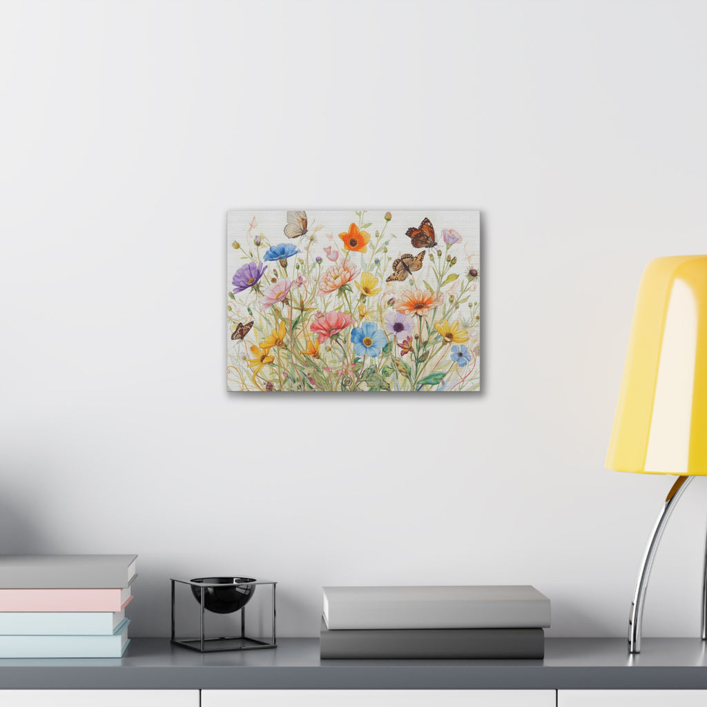 Wildflower Field Framed Canvas Art, Vintage Botanical Print. Girl Nursery Decor