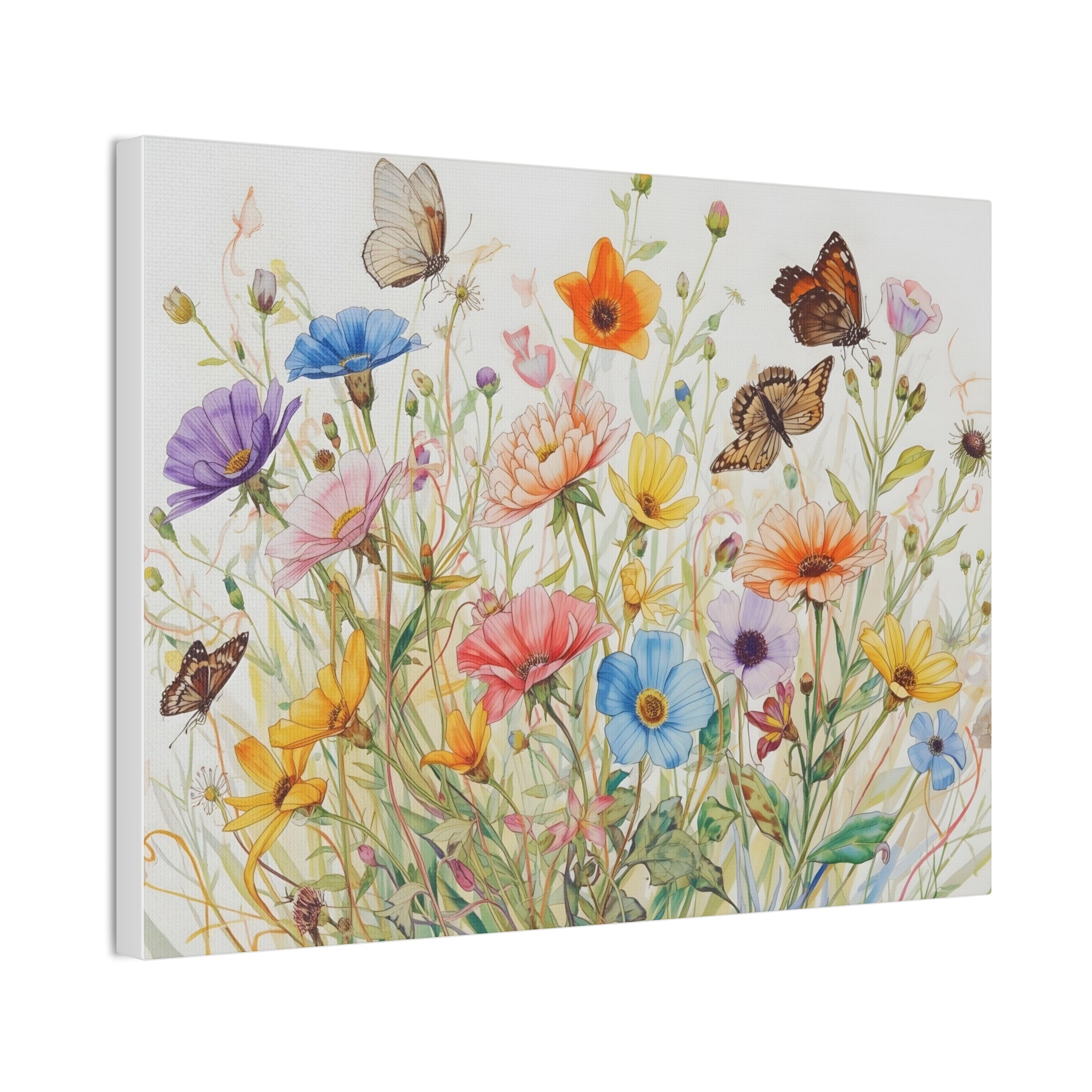 Wildflower Field Framed Canvas Art, Vintage Botanical Print. Girl Nursery Decor