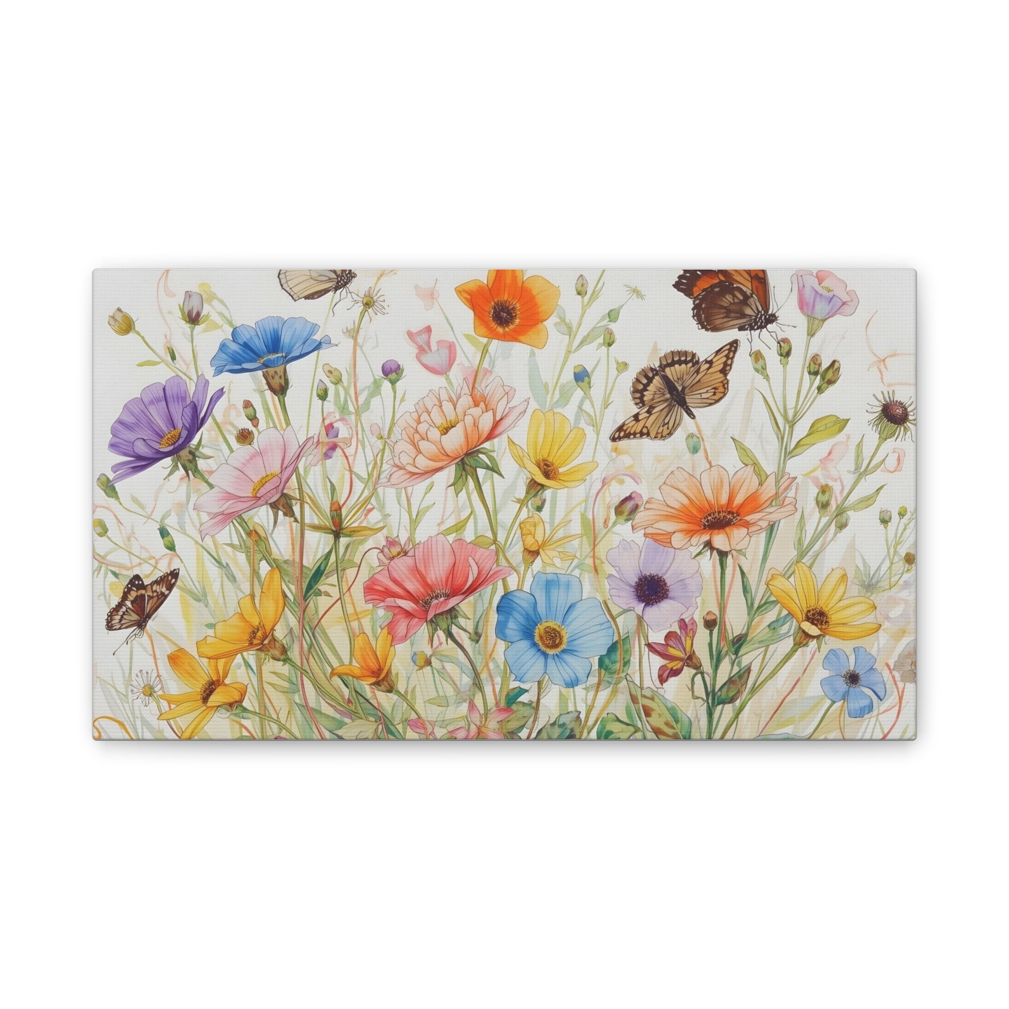 Wildflower Field Framed Canvas Art, Vintage Botanical Print. Girl Nursery Decor