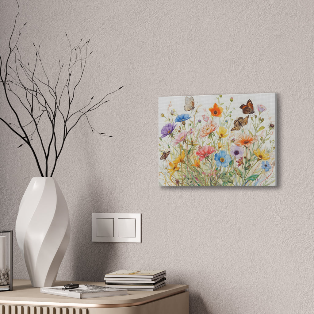 Wildflower Field Framed Canvas Art, Vintage Botanical Print. Girl Nursery Decor