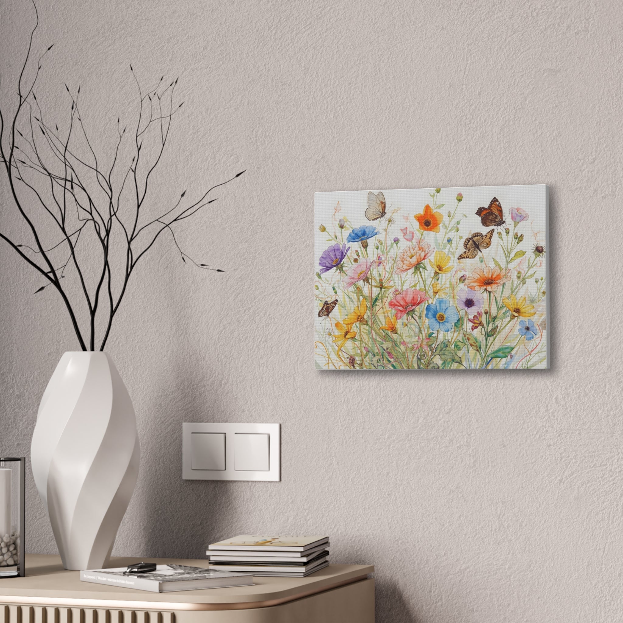 Wildflower Field Framed Canvas Art, Vintage Botanical Print. Girl Nursery Decor