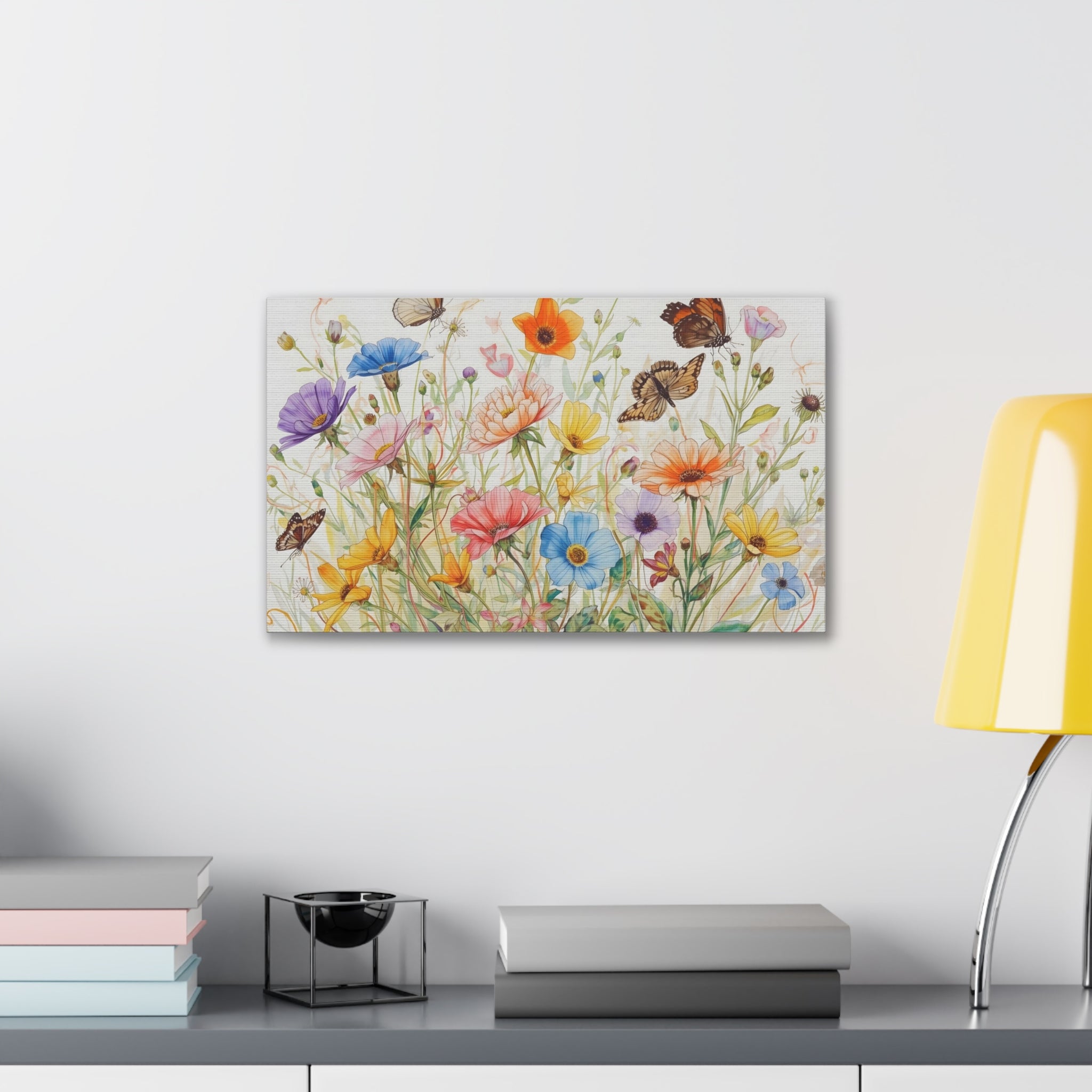 Wildflower Field Framed Canvas Art, Vintage Botanical Print. Girl Nursery Decor