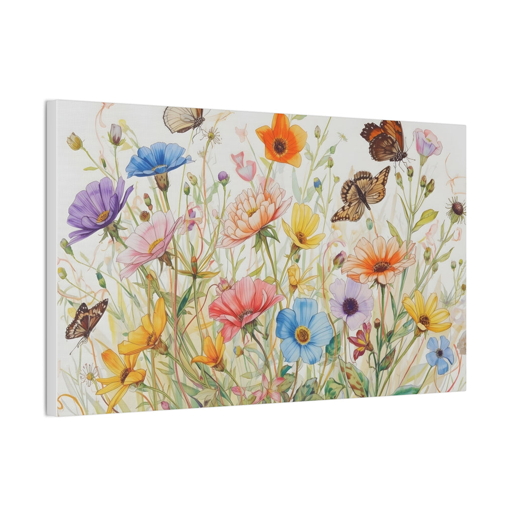 Wildflower Field Framed Canvas Art, Vintage Botanical Print. Girl Nursery Decor