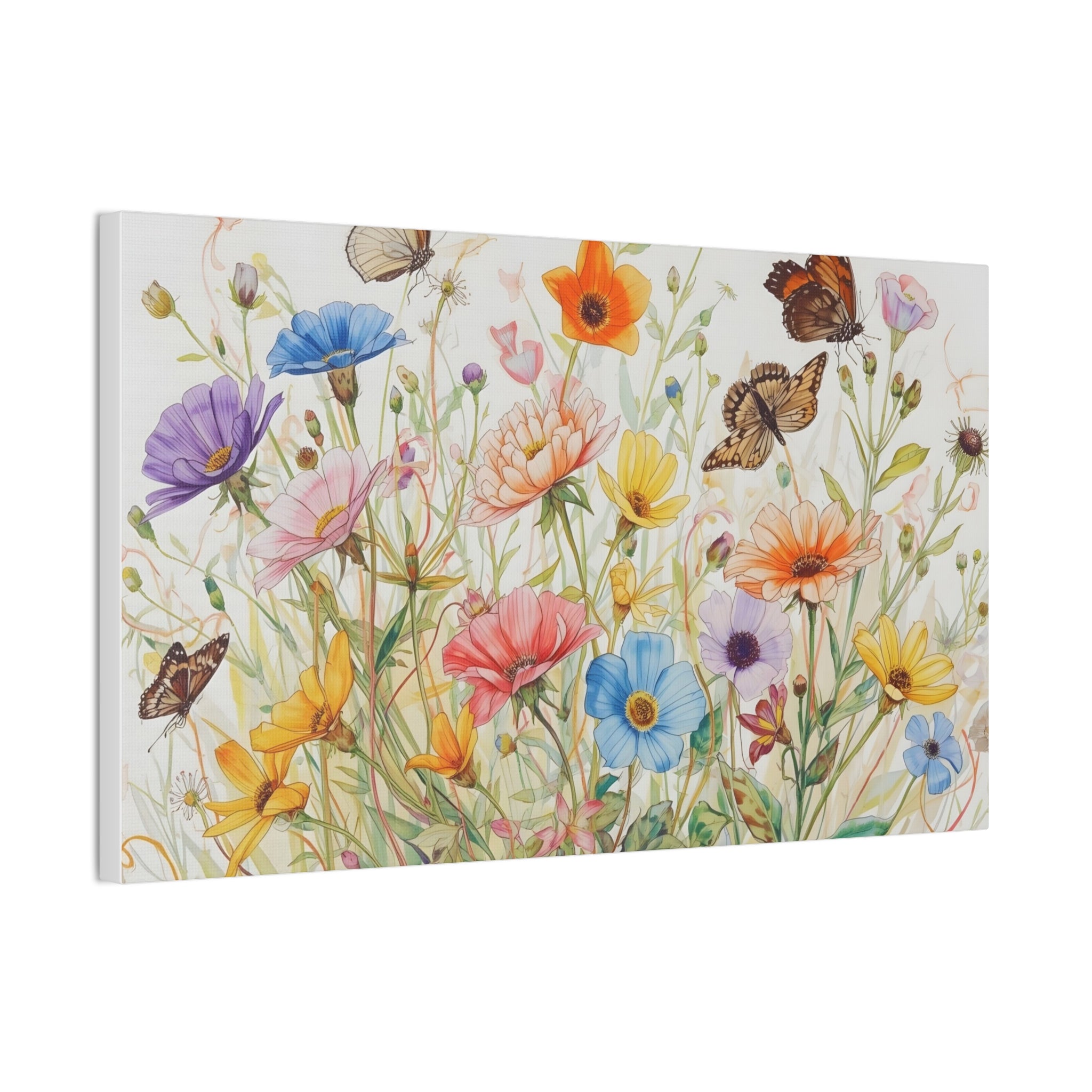 Wildflower Field Framed Canvas Art, Vintage Botanical Print. Girl Nursery Decor