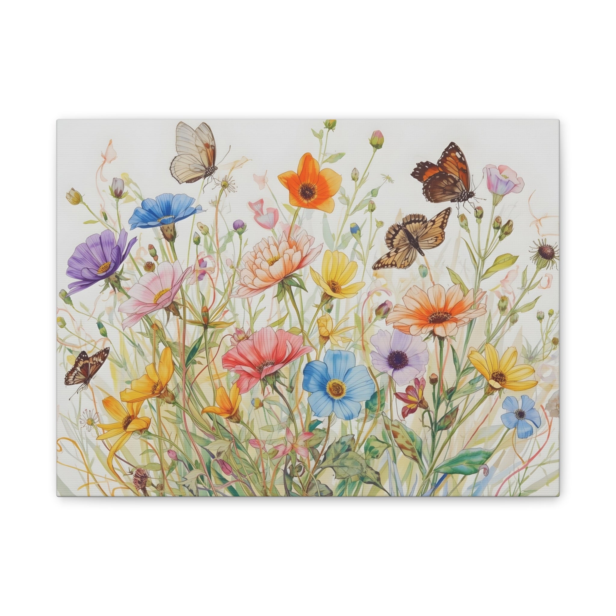 Wildflower Field Framed Canvas Art, Vintage Botanical Print. Girl Nursery Decor