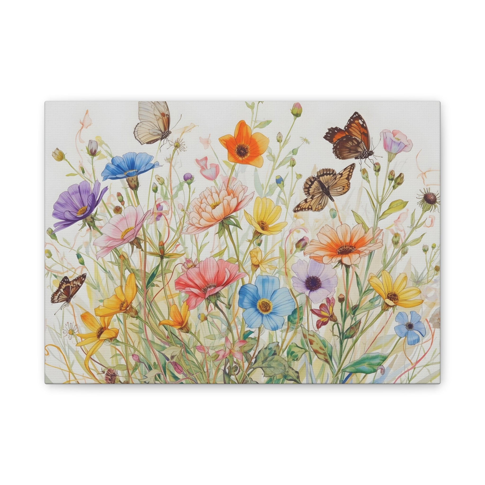 Wildflower Field Framed Canvas Art, Vintage Botanical Print. Girl Nursery Decor